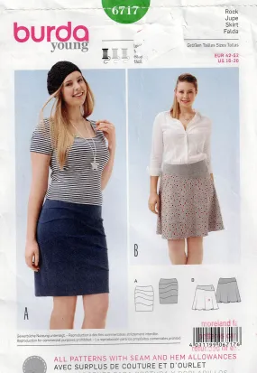 Burda Young 6717 Womens Stretch Layered or Yoked Skirts Out Of Print Sewing Pattern Sizes 16 - 26 UNCUT Factory Folded