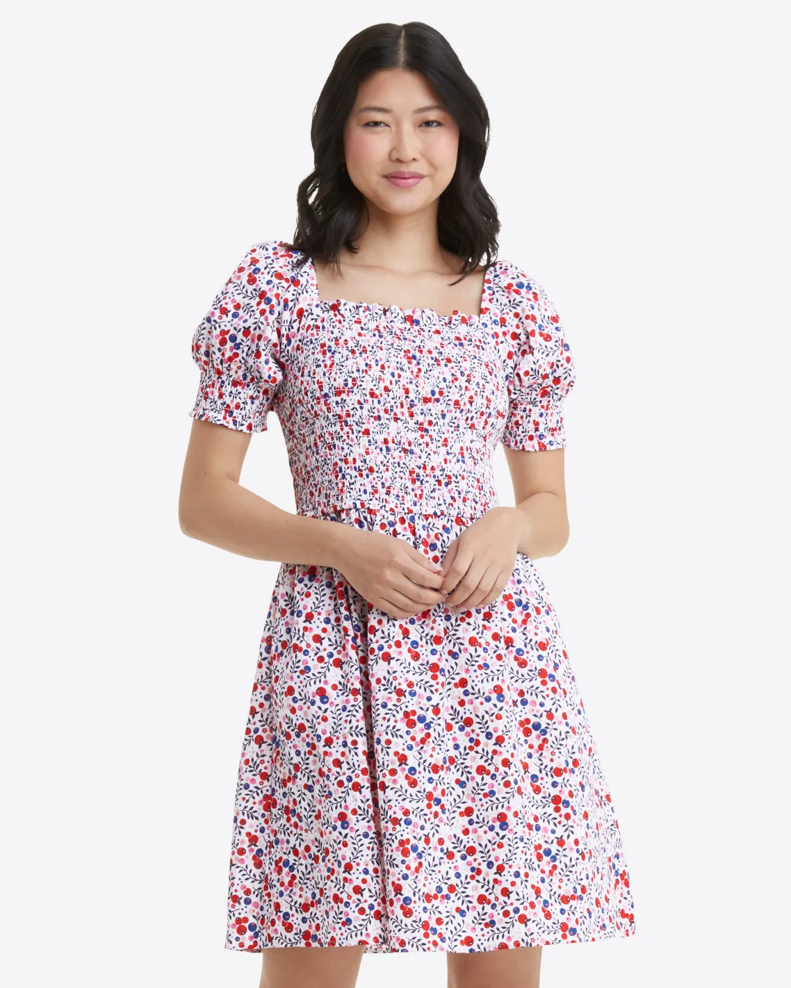 Cam Smocked Dress in Berry Print