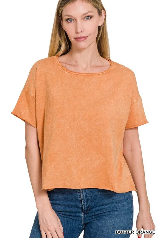 Camila Raw Edge Acid Washed Cropped Tee