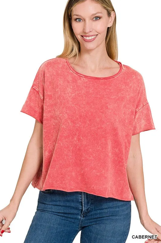 Camila Raw Edge Acid Washed Cropped Tee