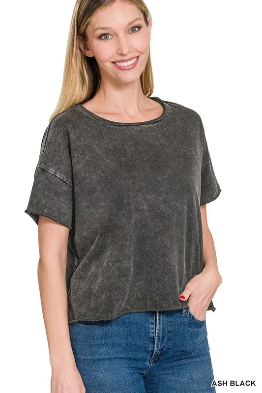 Camila Raw Edge Acid Washed Cropped Tee