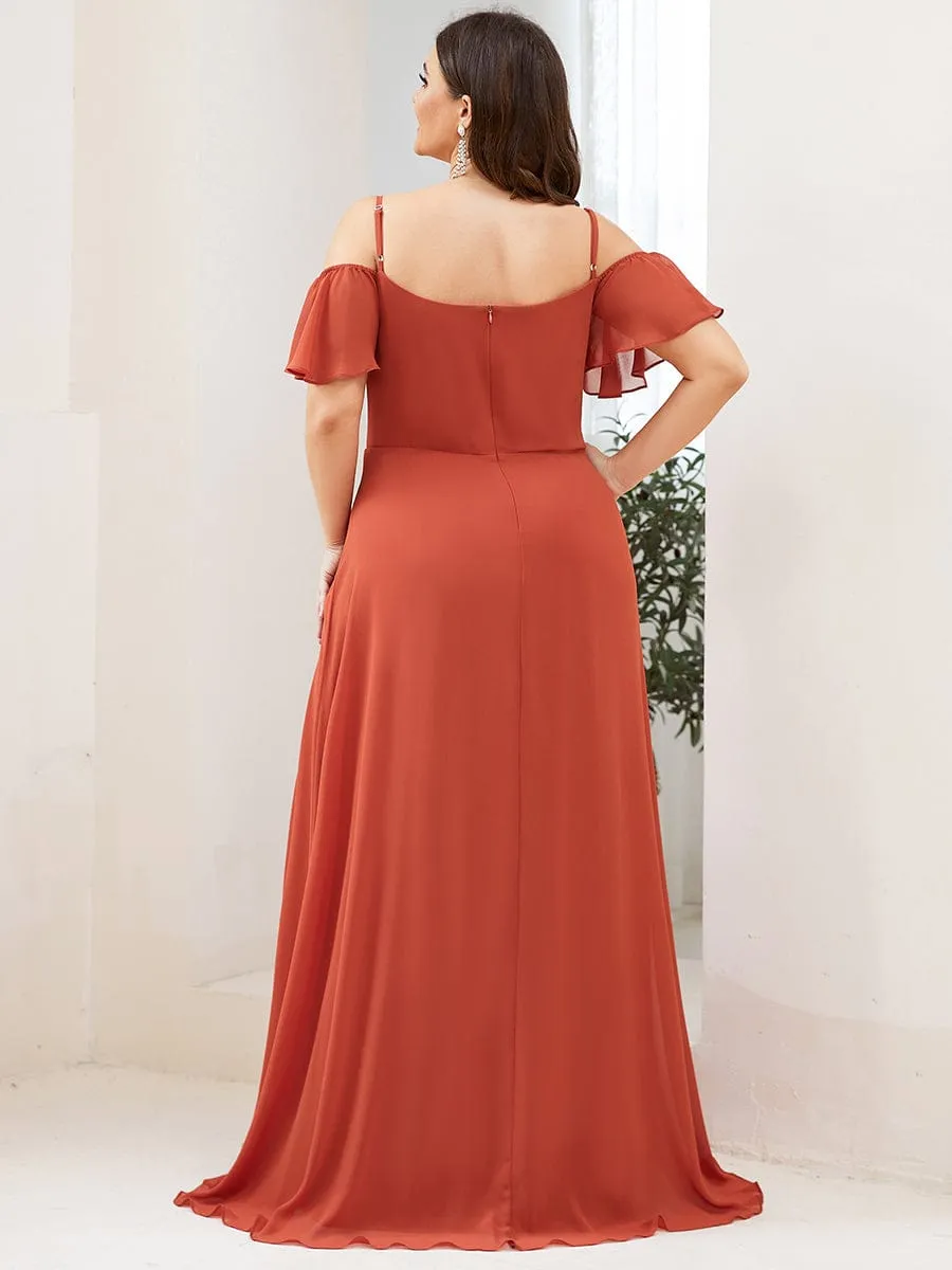 Cold Shoulder High Slit Chiffon Wedding Guest Dress