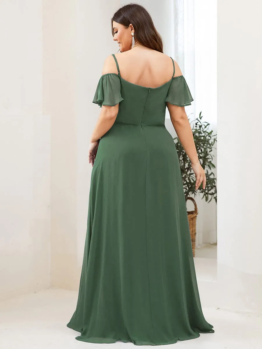 Cold Shoulder High Slit Chiffon Wedding Guest Dress