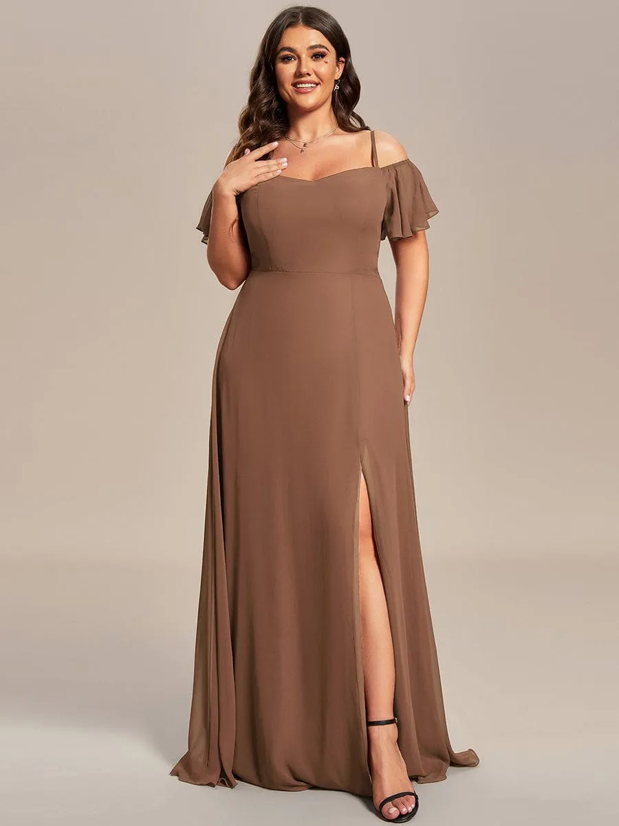 Cold Shoulder High Slit Chiffon Wedding Guest Dress