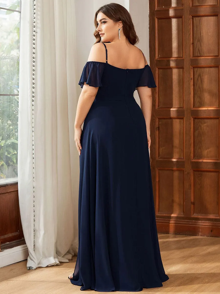 Cold Shoulder High Slit Chiffon Wedding Guest Dress