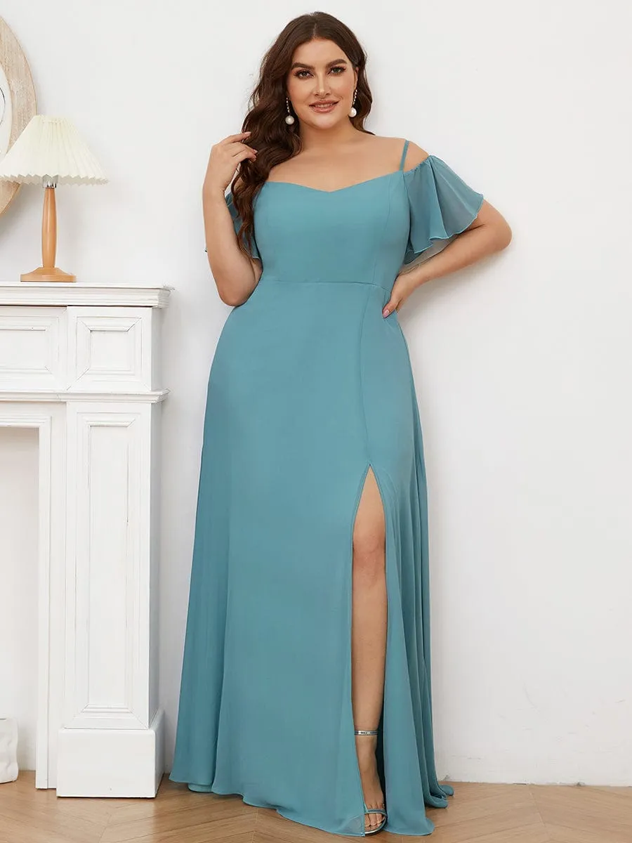 Cold Shoulder High Slit Chiffon Wedding Guest Dress