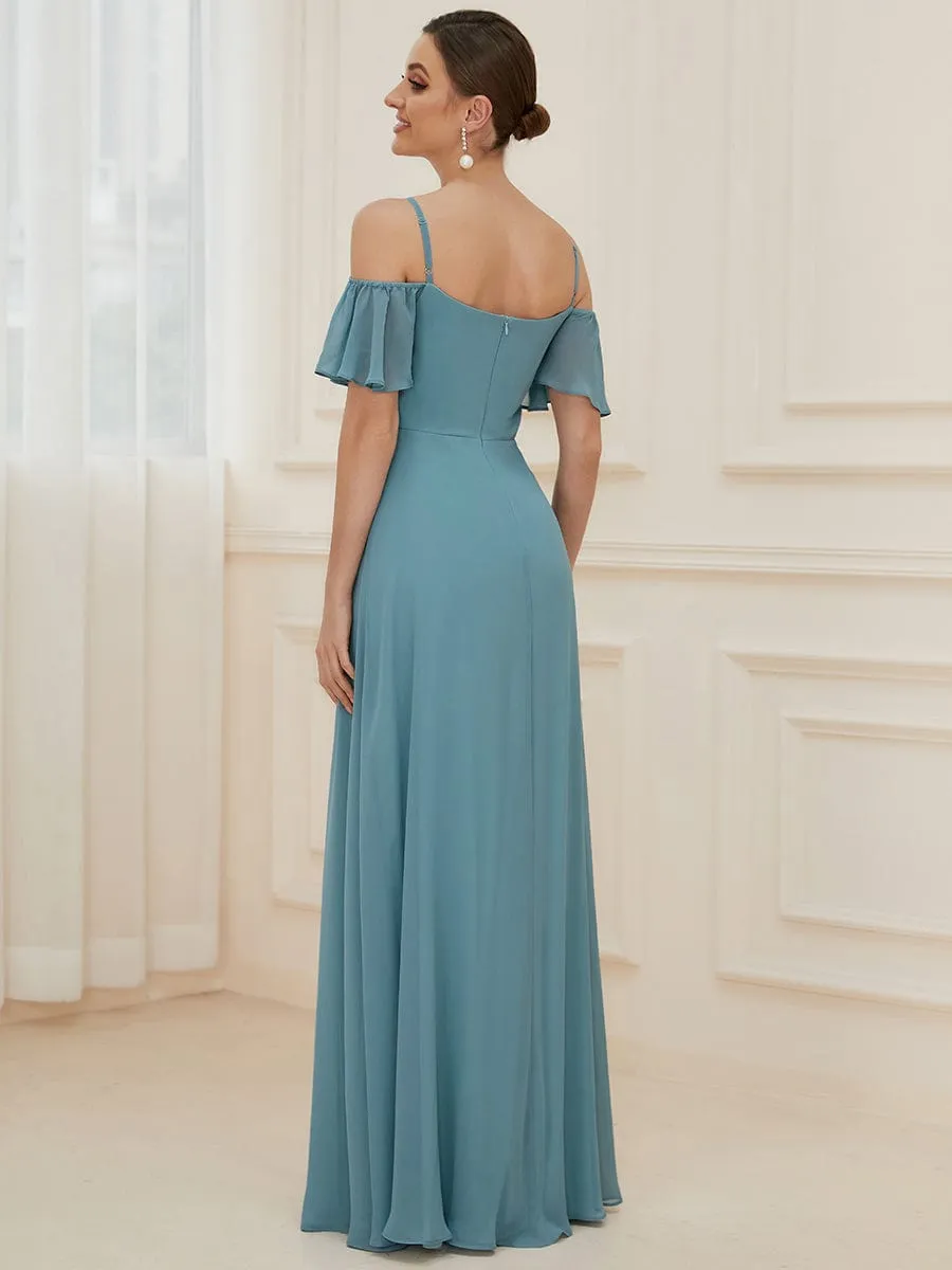 Cold Shoulder High Slit Chiffon Wedding Guest Dress