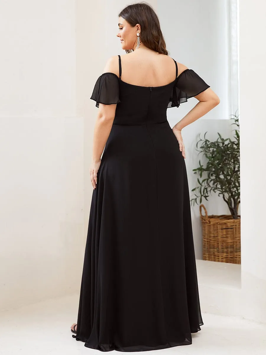 Cold Shoulder High Slit Chiffon Wedding Guest Dress