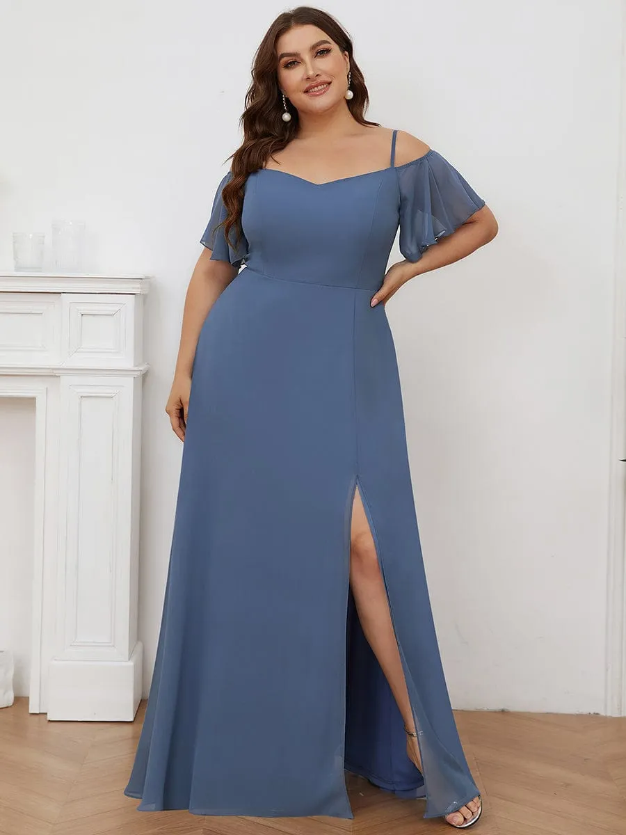 Cold Shoulder High Slit Chiffon Wedding Guest Dress