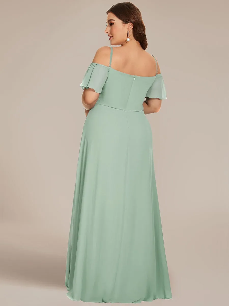 Cold Shoulder High Slit Chiffon Wedding Guest Dress