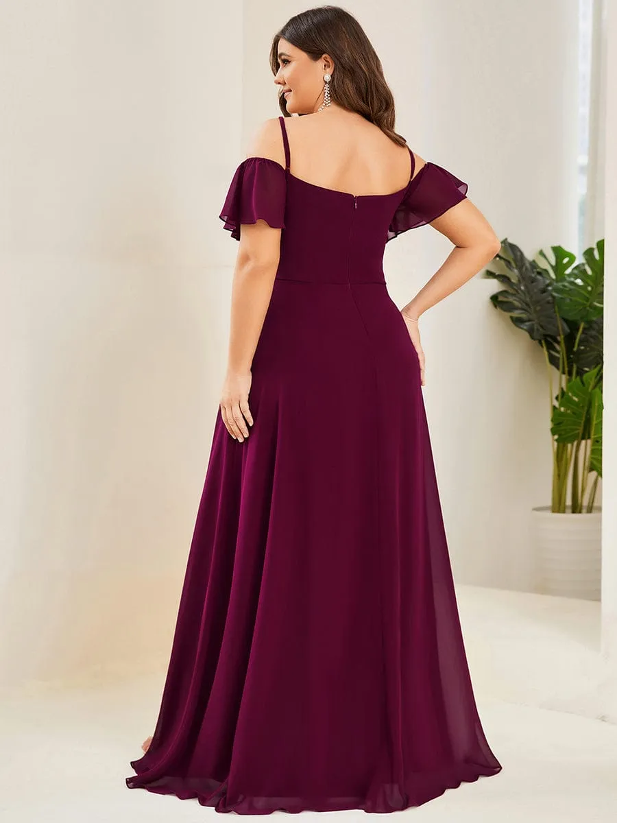 Cold Shoulder High Slit Chiffon Wedding Guest Dress