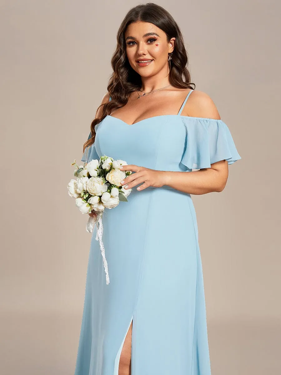 Cold Shoulder High Slit Chiffon Wedding Guest Dress