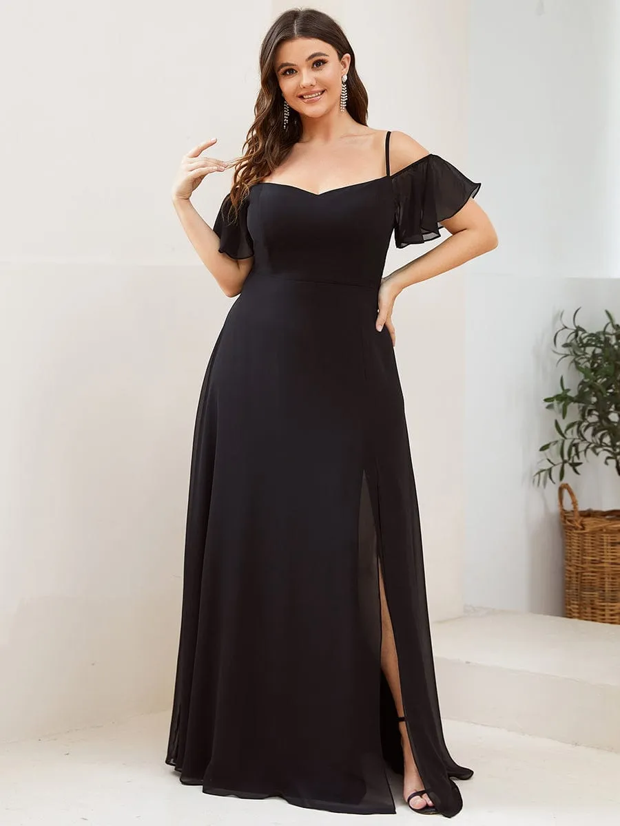 Cold Shoulder High Slit Chiffon Wedding Guest Dress