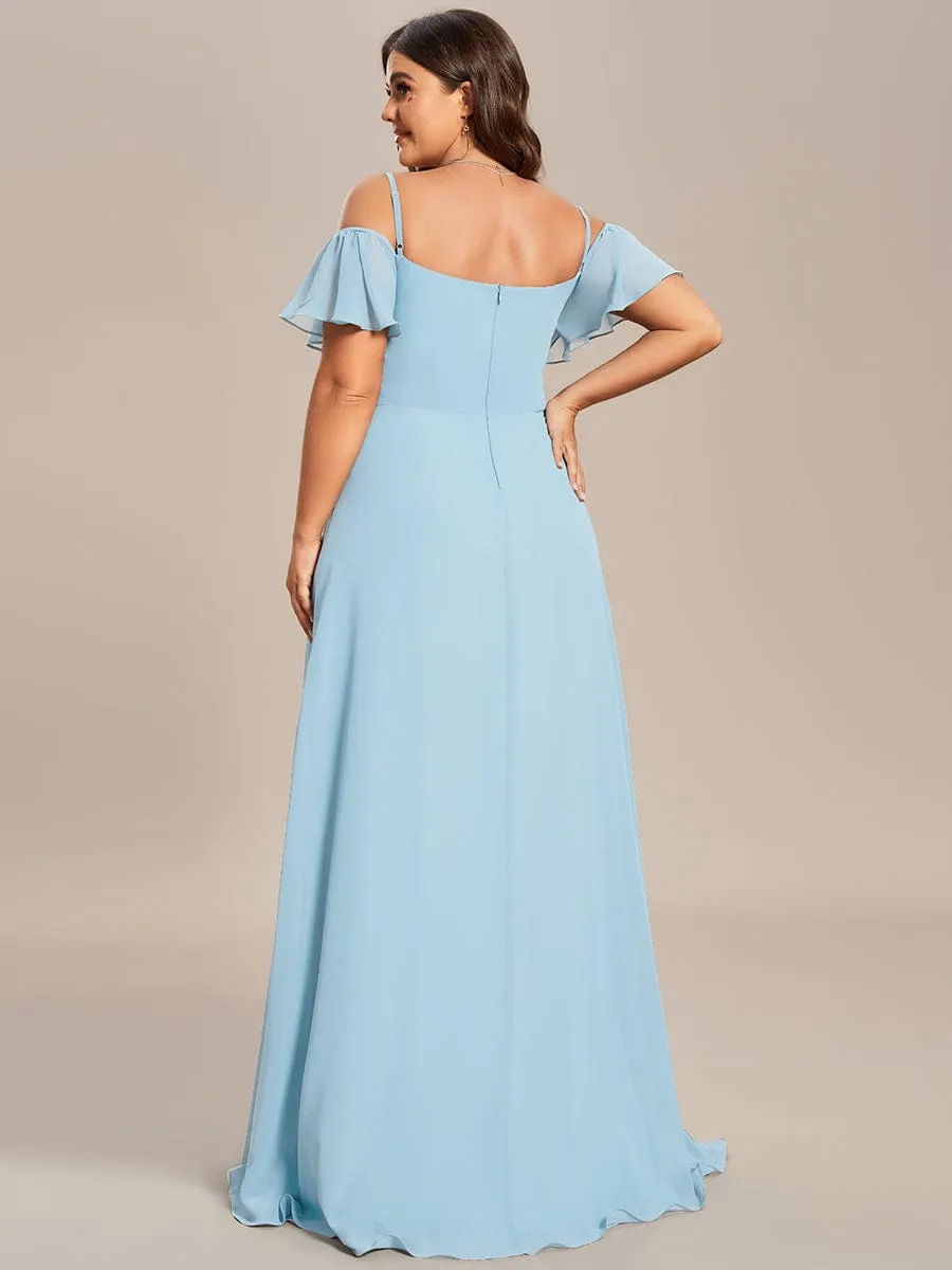 Cold Shoulder High Slit Chiffon Wedding Guest Dress