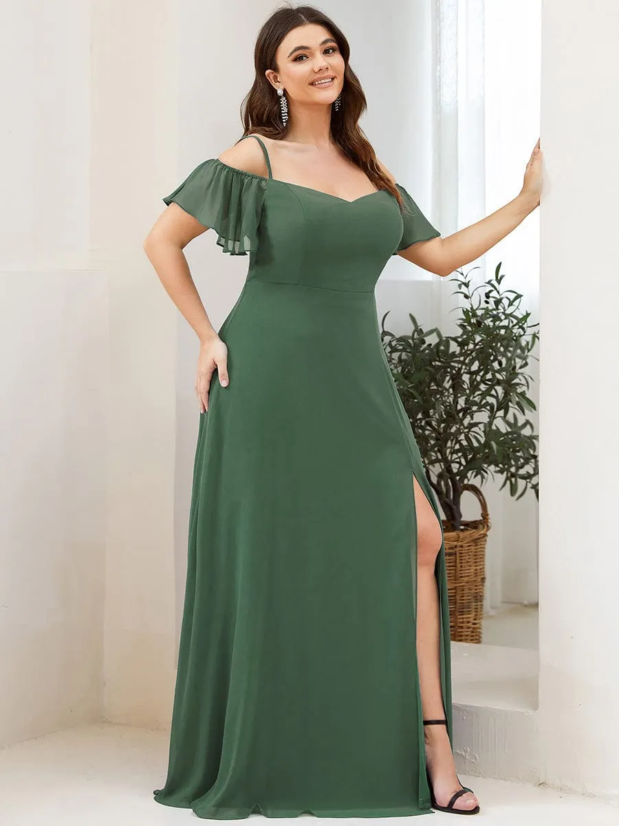 Cold Shoulder High Slit Chiffon Wedding Guest Dress