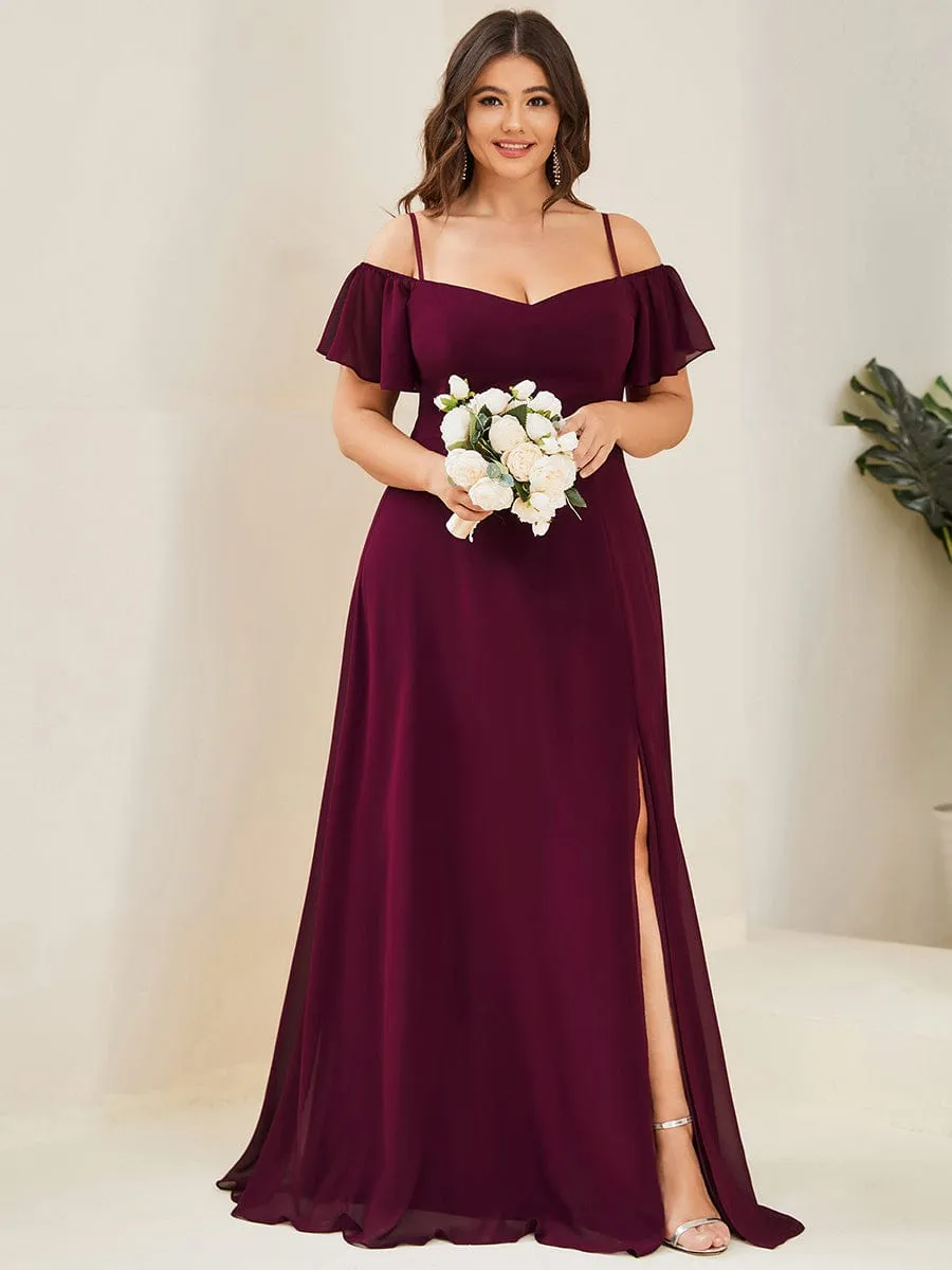 Cold Shoulder High Slit Chiffon Wedding Guest Dress