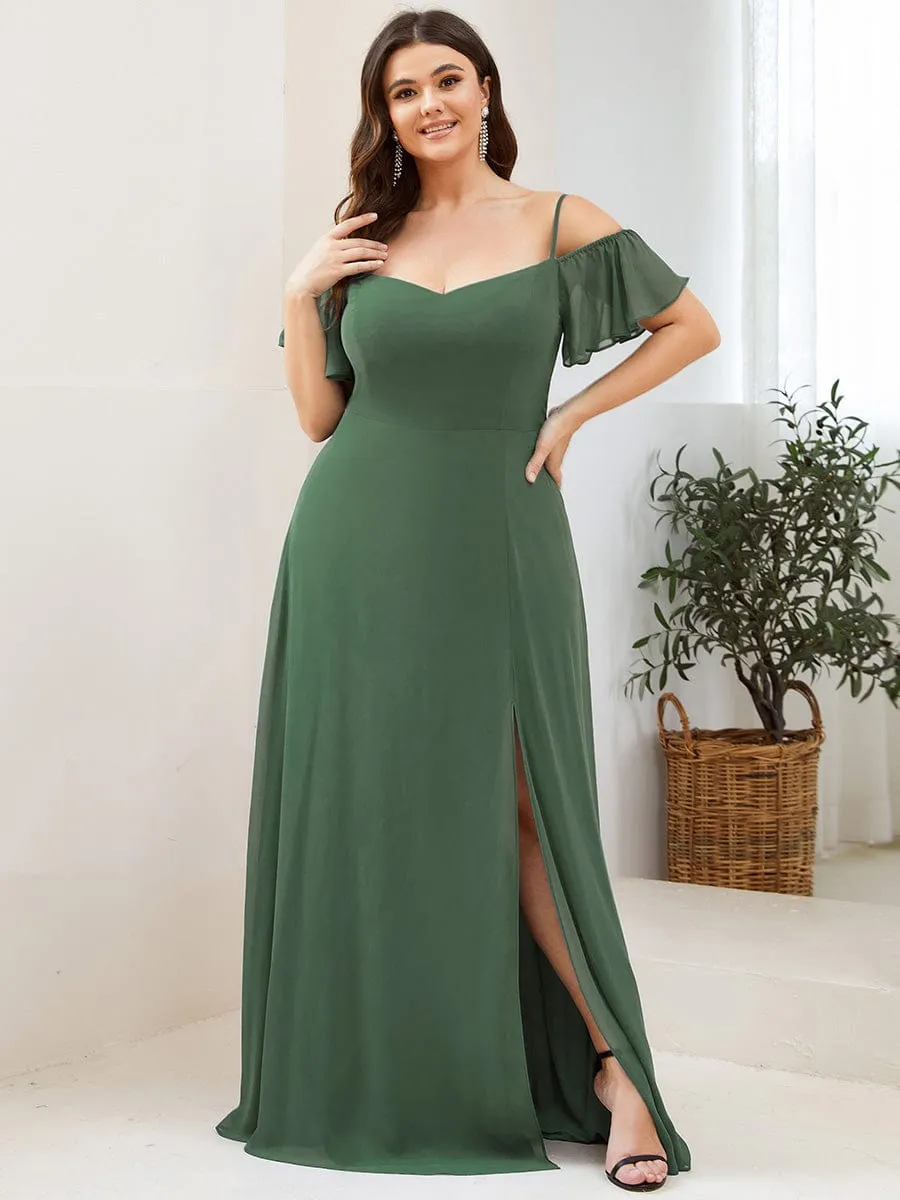 Cold Shoulder High Slit Chiffon Wedding Guest Dress