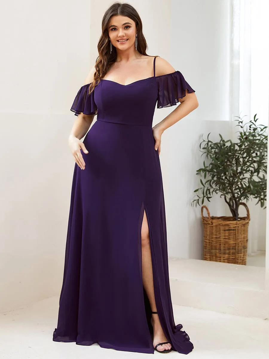 Cold Shoulder High Slit Chiffon Wedding Guest Dress