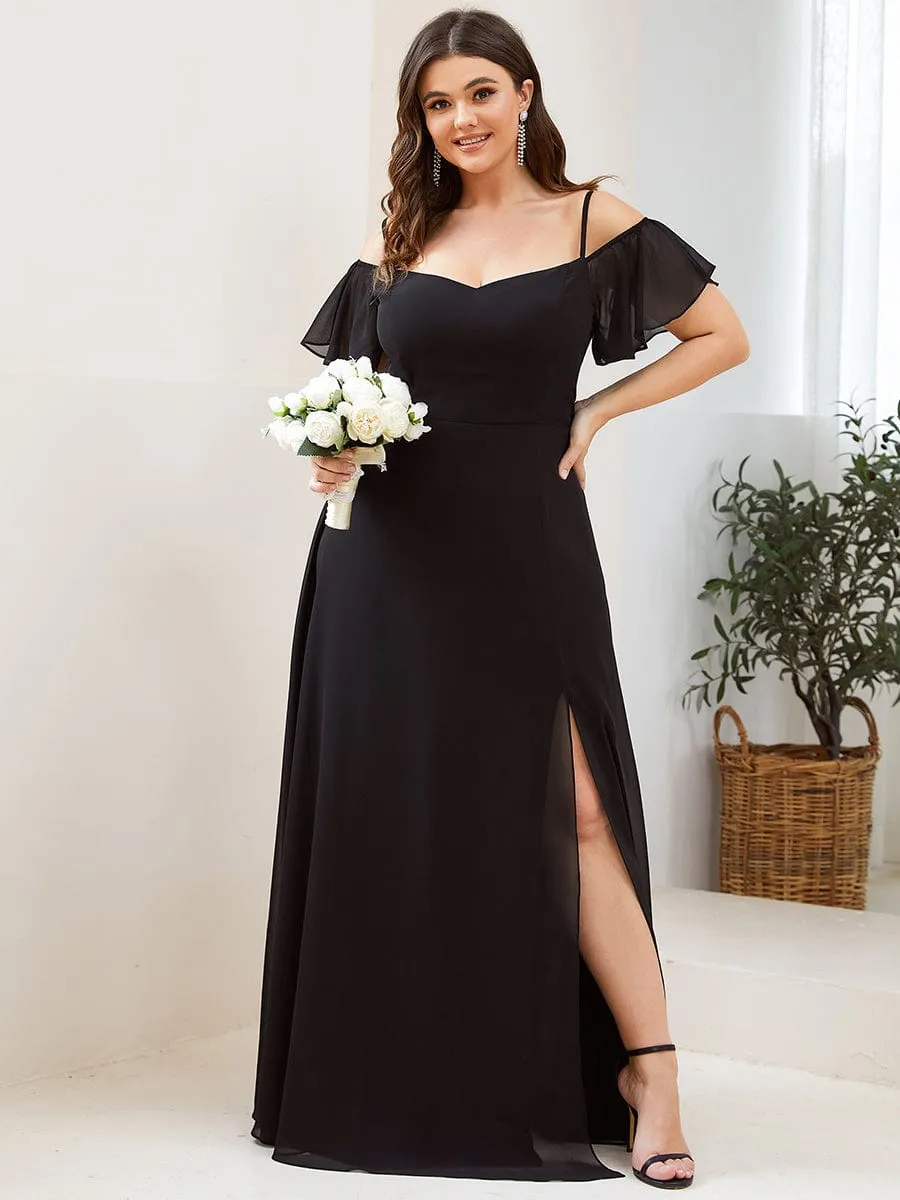 Cold Shoulder High Slit Chiffon Wedding Guest Dress