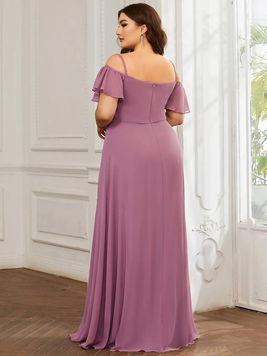 Cold Shoulder High Slit Chiffon Wedding Guest Dress