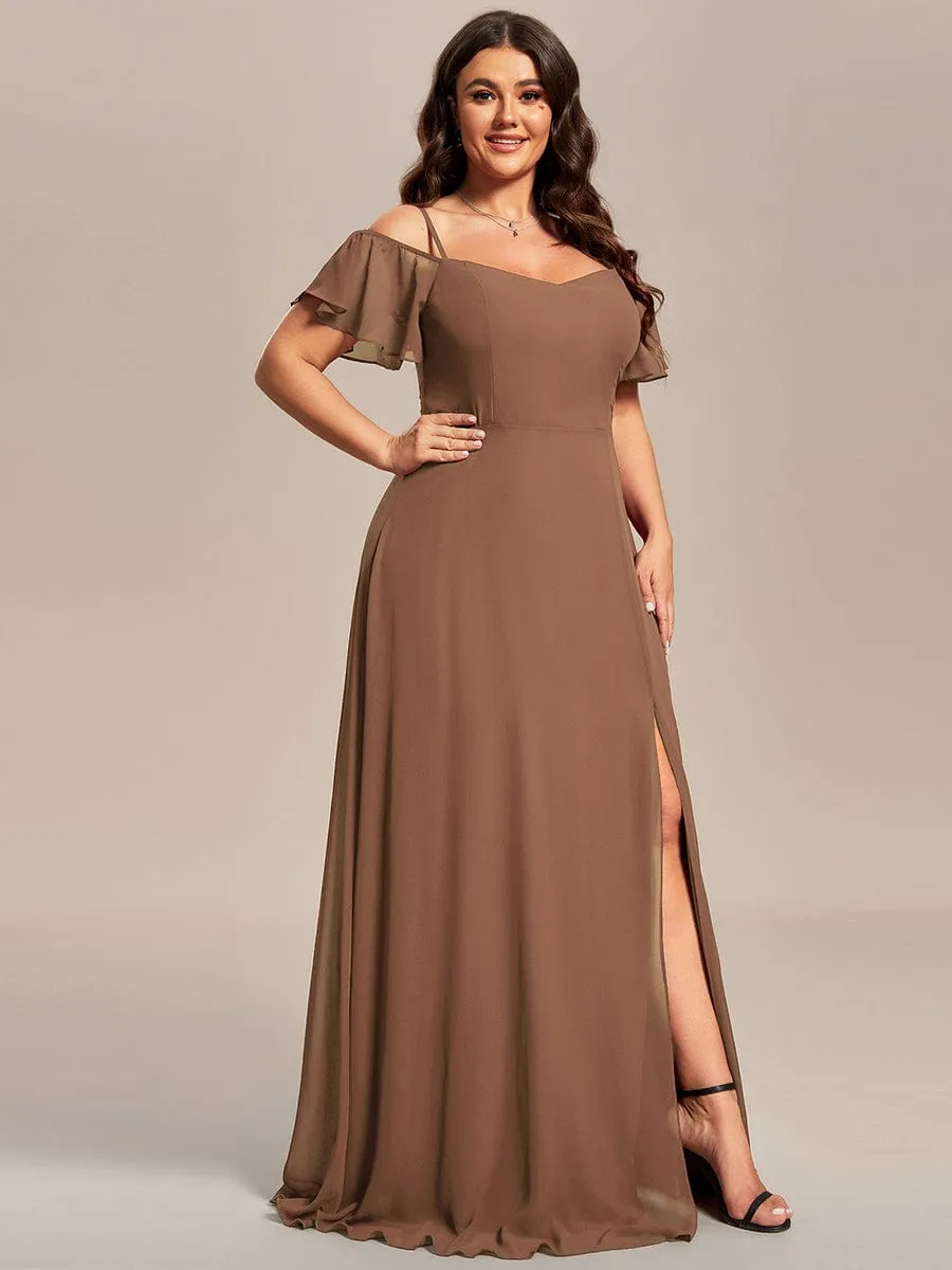 Cold Shoulder High Slit Chiffon Wedding Guest Dress