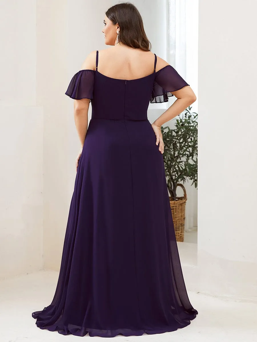 Cold Shoulder High Slit Chiffon Wedding Guest Dress