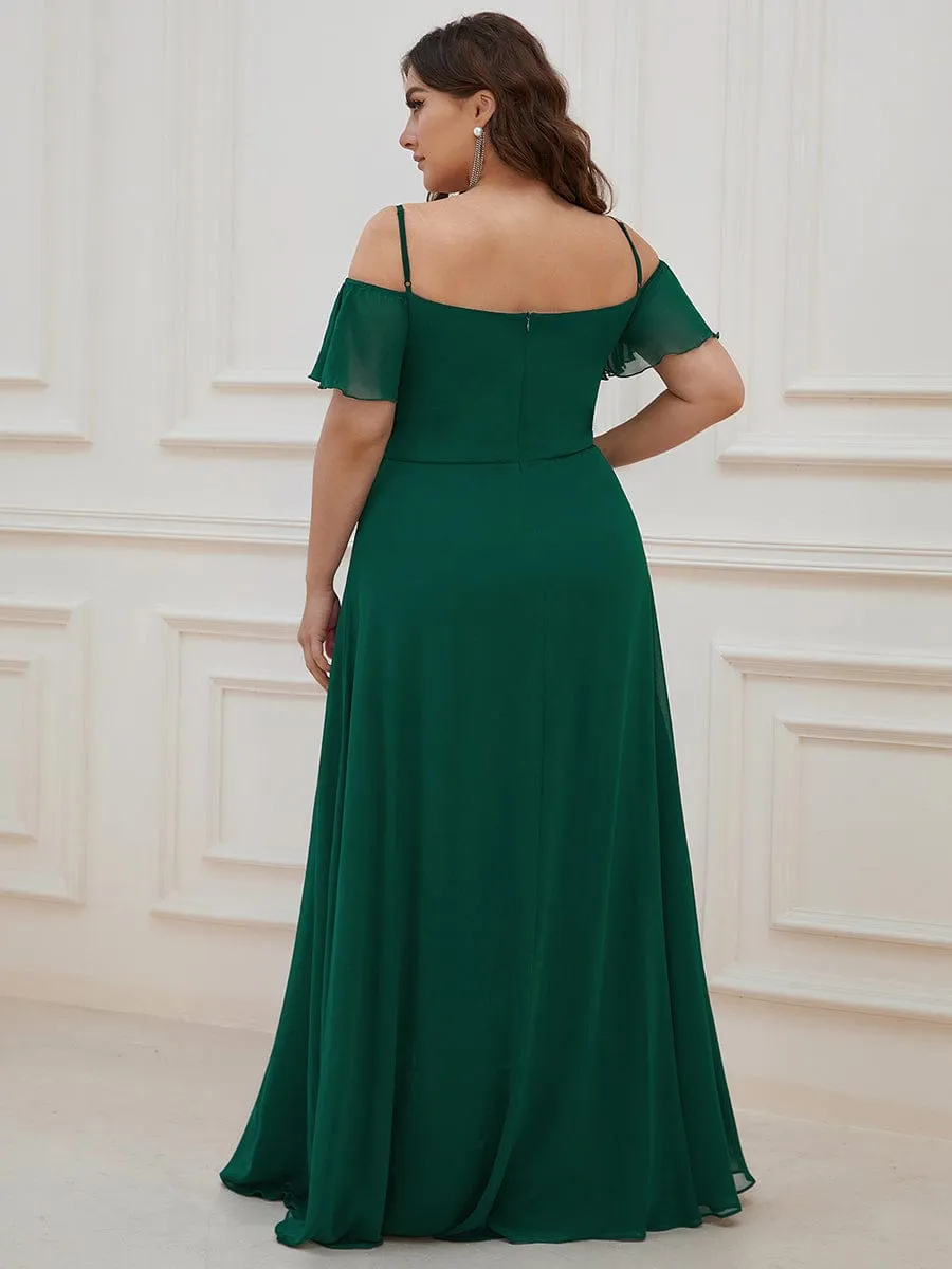 Cold Shoulder High Slit Chiffon Wedding Guest Dress