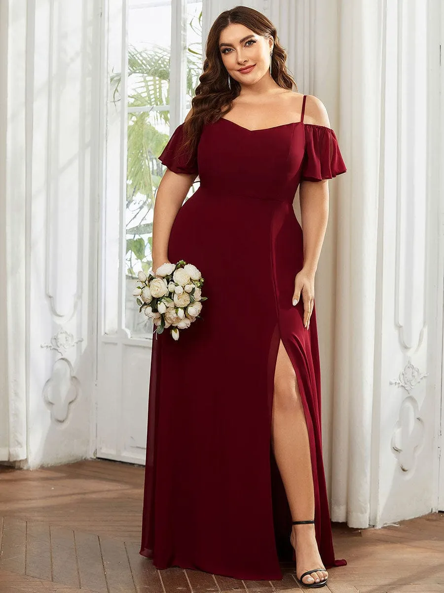 Cold Shoulder High Slit Chiffon Wedding Guest Dress