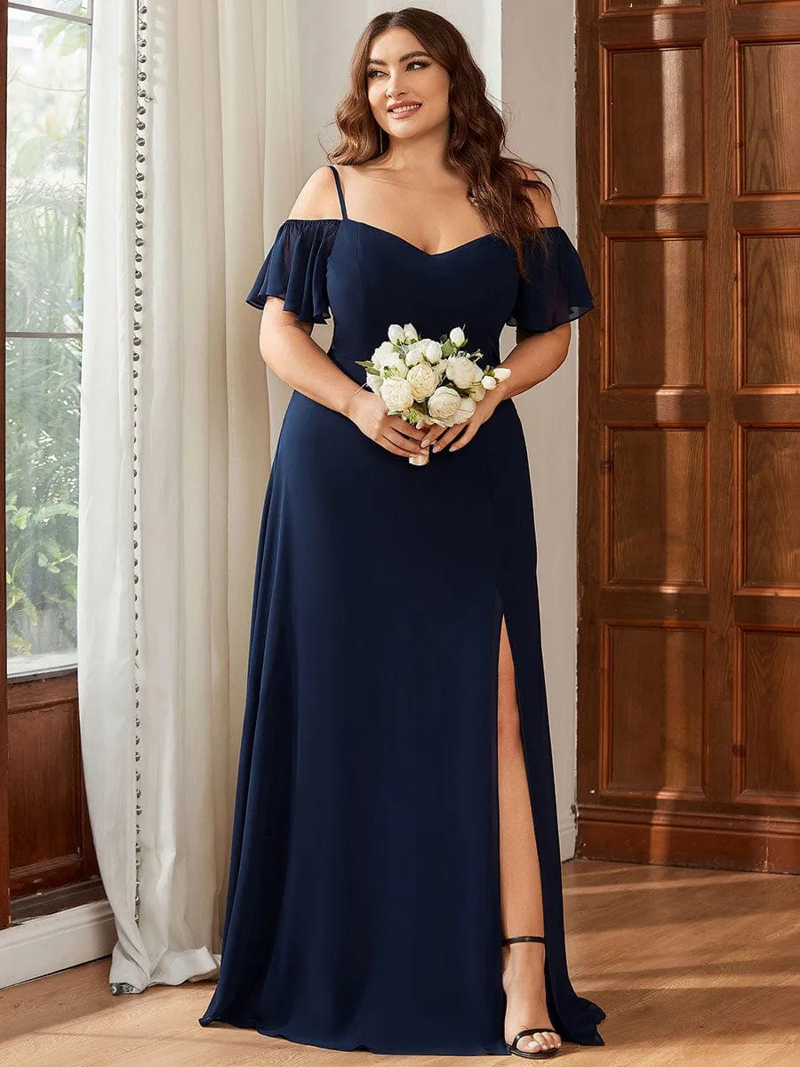 Cold Shoulder High Slit Chiffon Wedding Guest Dress