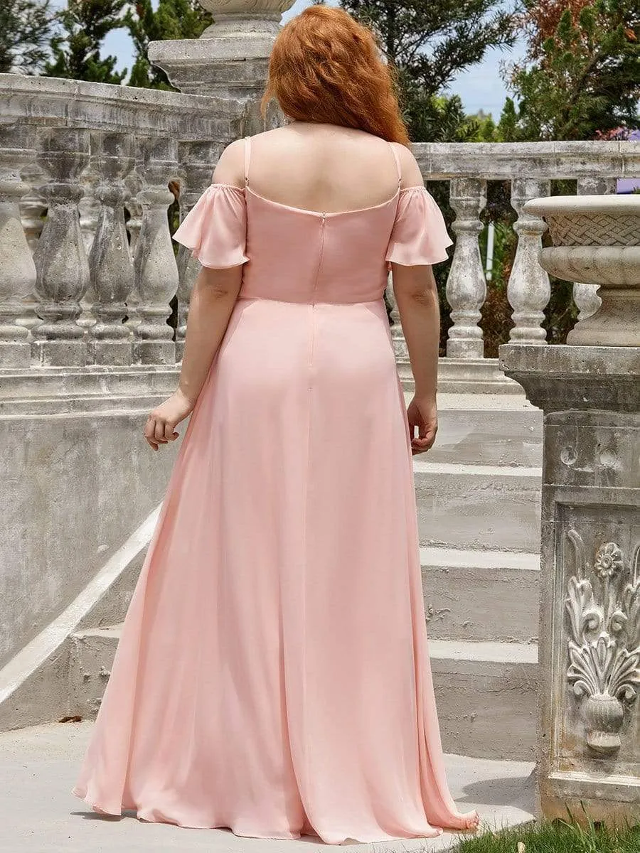 Cold Shoulder High Slit Chiffon Wedding Guest Dress