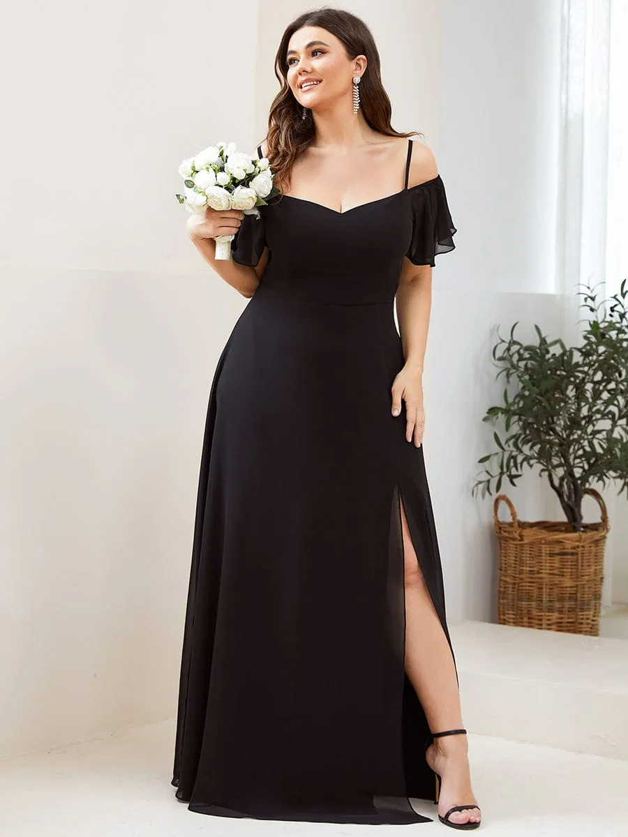 Cold Shoulder High Slit Chiffon Wedding Guest Dress