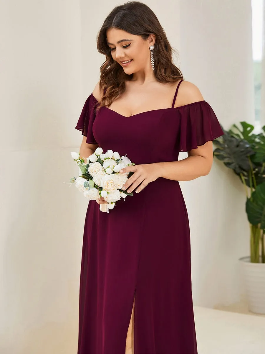 Cold Shoulder High Slit Chiffon Wedding Guest Dress