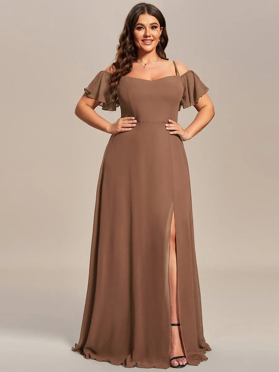 Cold Shoulder High Slit Chiffon Wedding Guest Dress