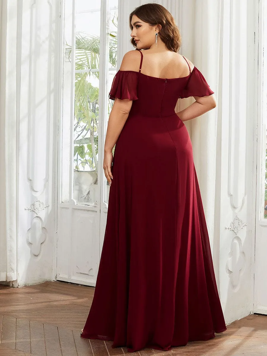 Cold Shoulder High Slit Chiffon Wedding Guest Dress