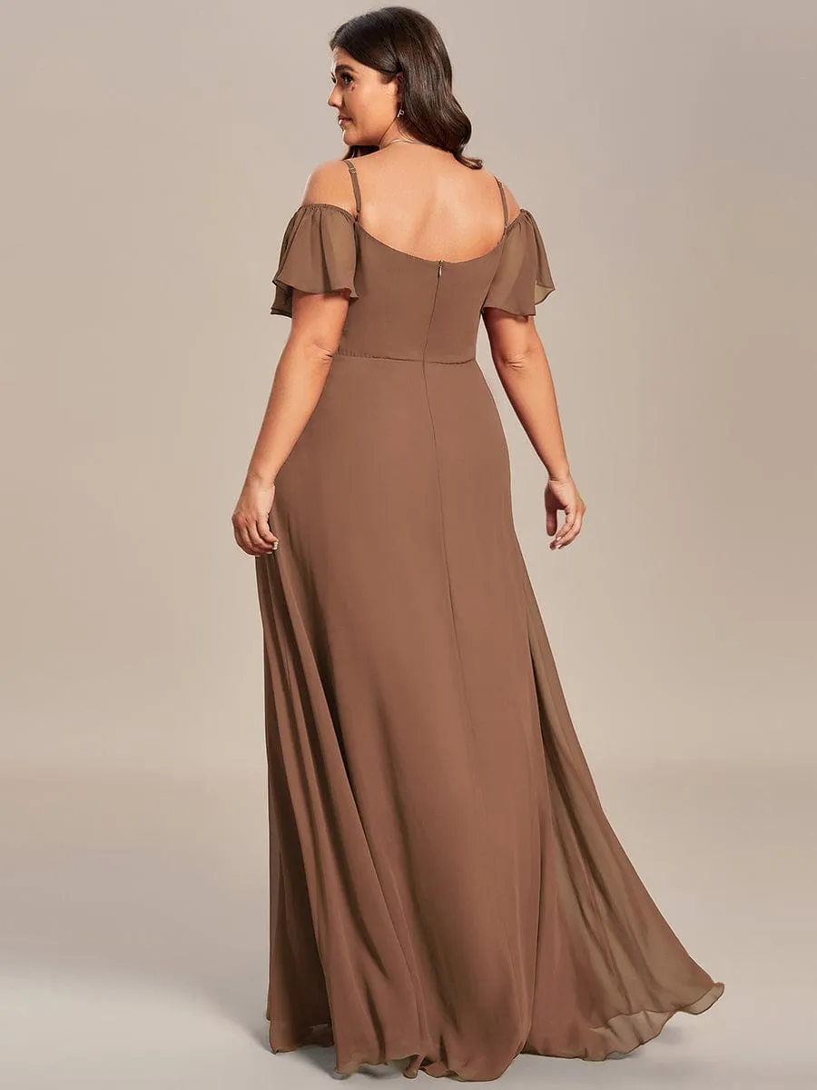 Cold Shoulder High Slit Chiffon Wedding Guest Dress