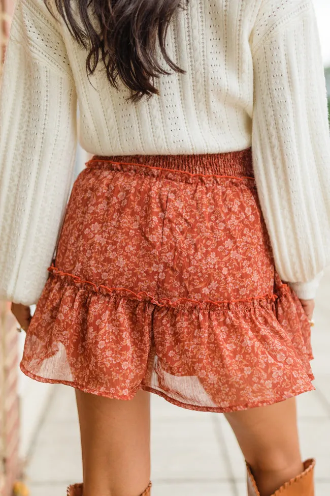 Couldn't Be Better Rust Multi Smocked Waist Floral Skirt