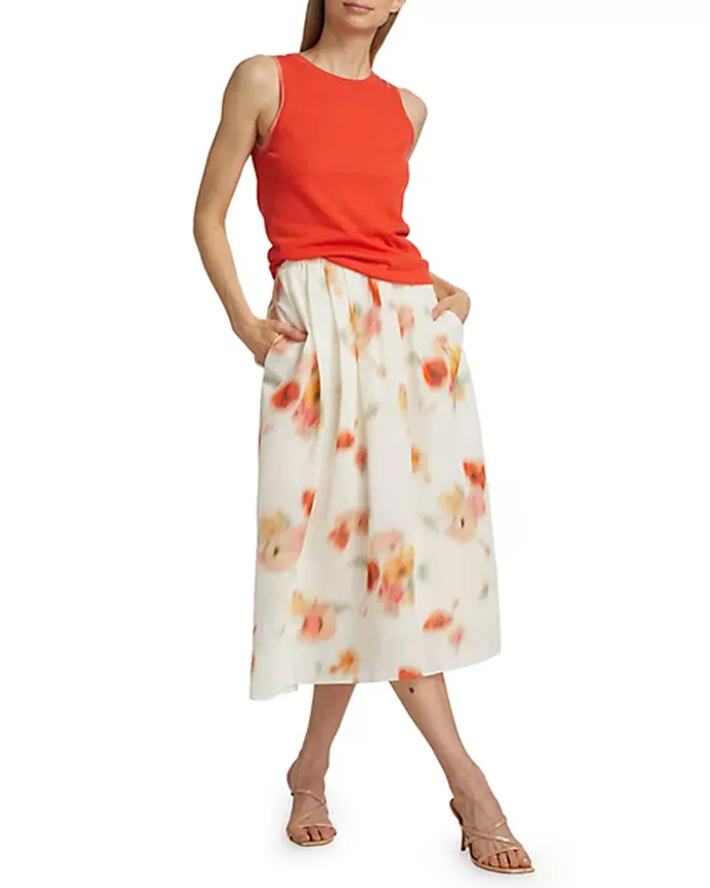 Cream Dusk Poppy Blur Gathered Easy Skirt