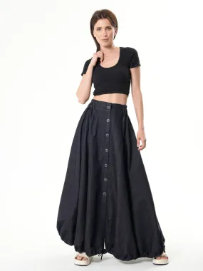 Dark Denim Skirt With Linen