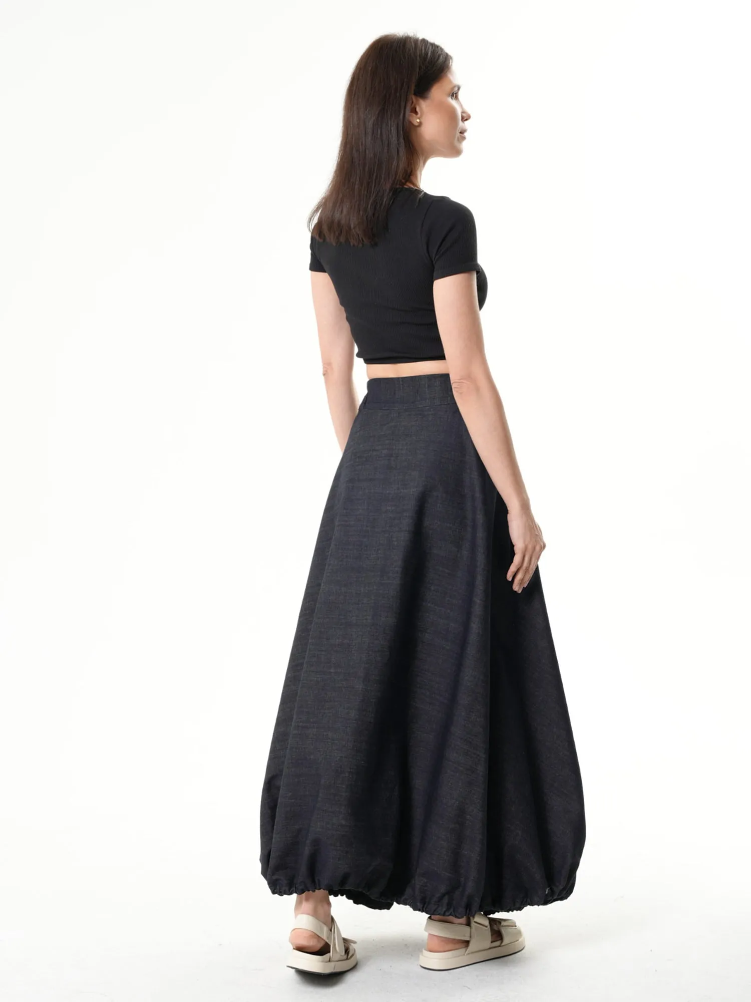 Dark Denim Skirt With Linen