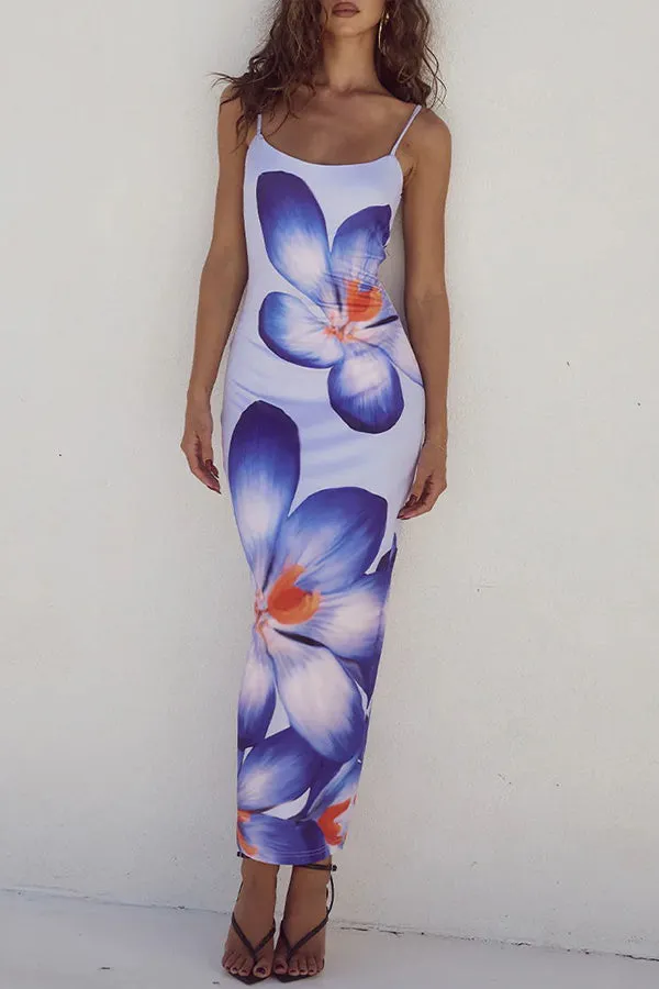 Definitely Memorable Abstract Floral Print Slip Stretch Maxi Dress