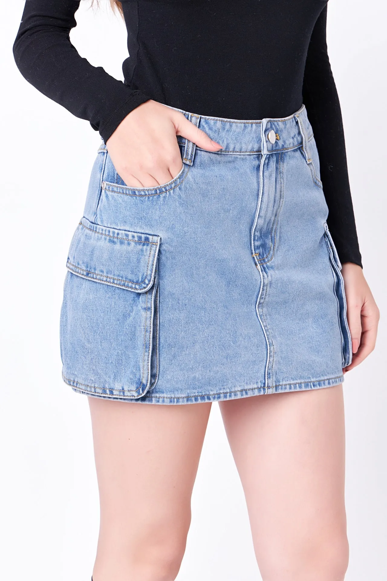 Denim Cargo Low Rise Mini Skirt