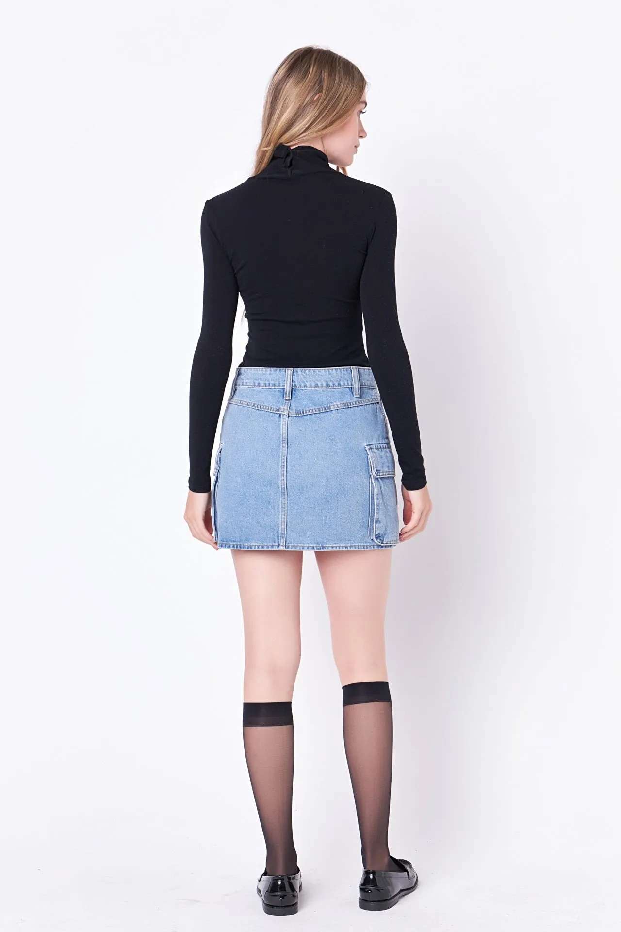 Denim Cargo Low Rise Mini Skirt