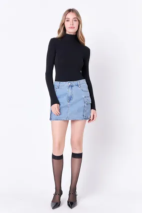 Denim Cargo Low Rise Mini Skirt