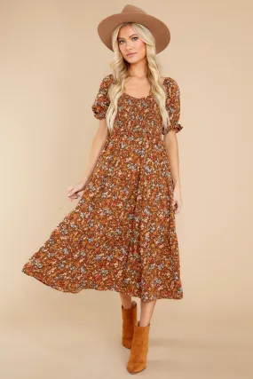 Easy To Love Brown Floral Midi Dress