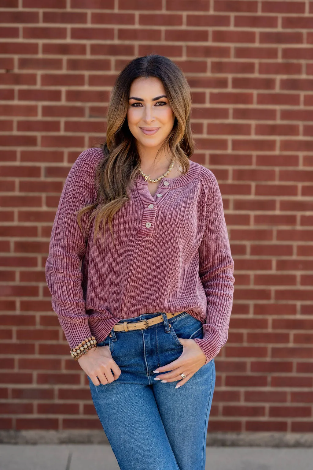 Edgy Button Accented Knit Sweater