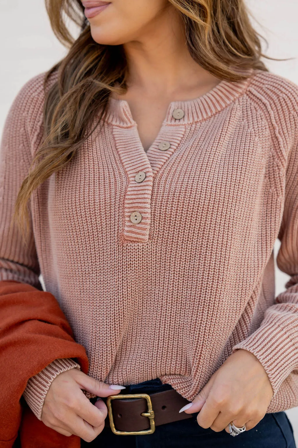 Edgy Button Accented Knit Sweater