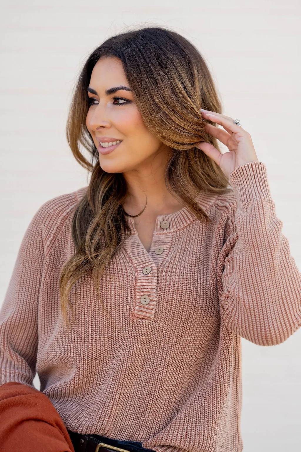 Edgy Button Accented Knit Sweater