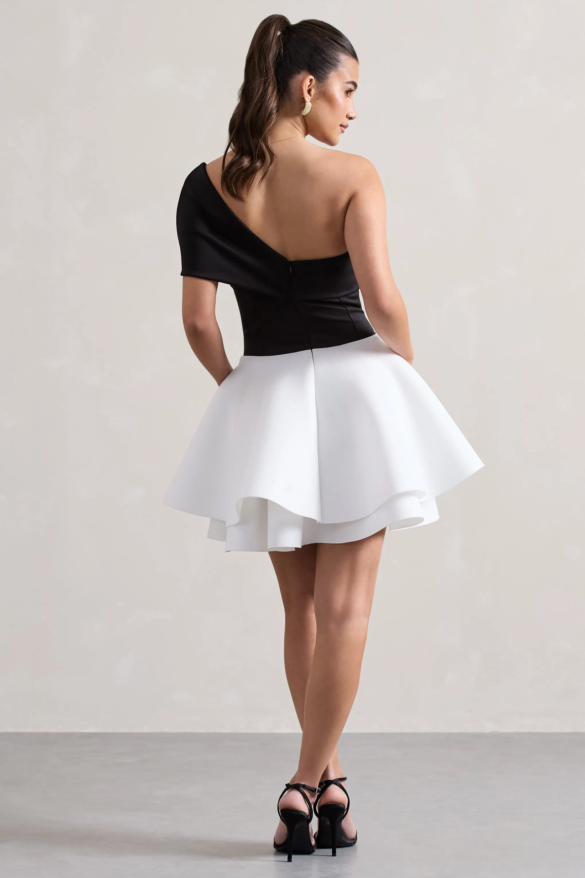 Effie | Black & White Twisted Bardot Skater Mini Dress