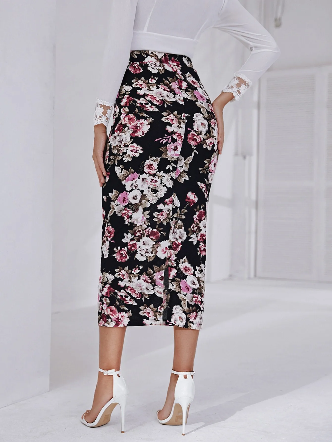 Elegant Floral High Waist Long Women Skirt