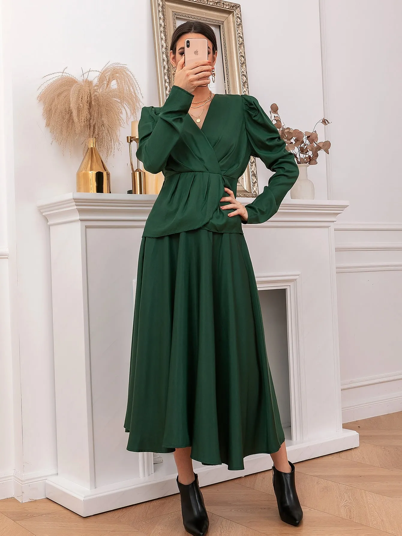 Elegant Plain Belted High Waist Midi Women Skirts